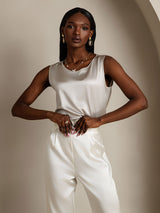 [Lysegrå] SilkSilky-DK Sleeveless Round Neck Camisole Top 004