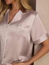 [Skyggegrå] SilkSilky-DK Short Sleeve Lapel Collar Dame Pyjamas 004