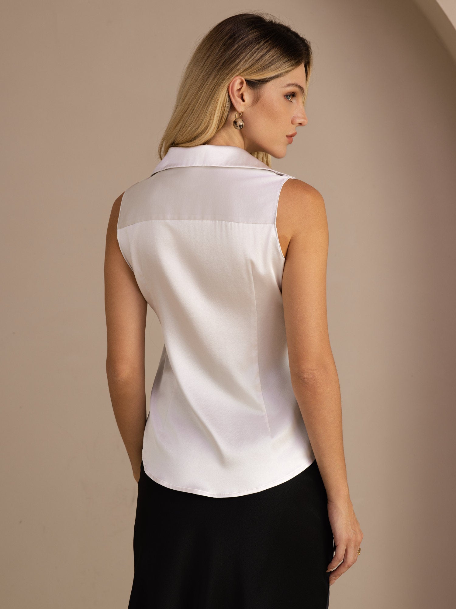 [Lysegrå] SilkSilky-DK Sleeveless Lapel Collar Dameskjorte 002