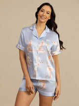 [Lyseblå] SilkSilky-DK 19Momme Kort ærme Notchkrage Dame Pyjamas 001
