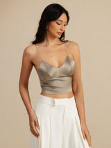 [Kaki] SilkSilky-DK Spaghetti Strap V Neck Camisole Top 007