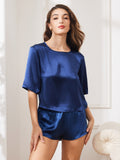 SilkSilky-DK-Pure-Silk-Short-Sleeve-Round-Neck-Dame-Pyjamas-Mørkeblå-001