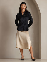 [Sort] SilkSilky-DK Long Sleeve Lapel Collar Dameskjorte 006
