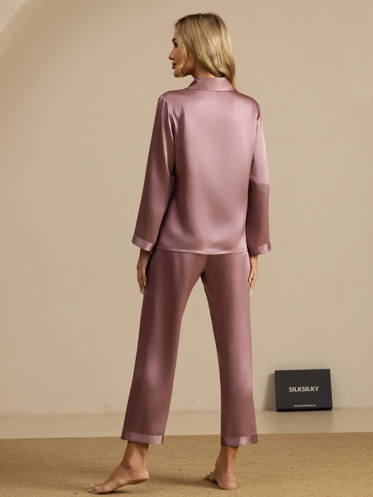 [Bleg Mauve] SilkSilky-DK Long Sleeve Lapel Collar Dame Pyjamas 002