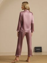 [Bleg Mauve] SilkSilky-DK Long Sleeve Lapel Collar Dame Pyjamas 002