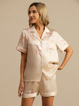 [Champagne] SilkSilky-DK 19Momme Kort ærme Notchkrage Dame Pyjamas 004
