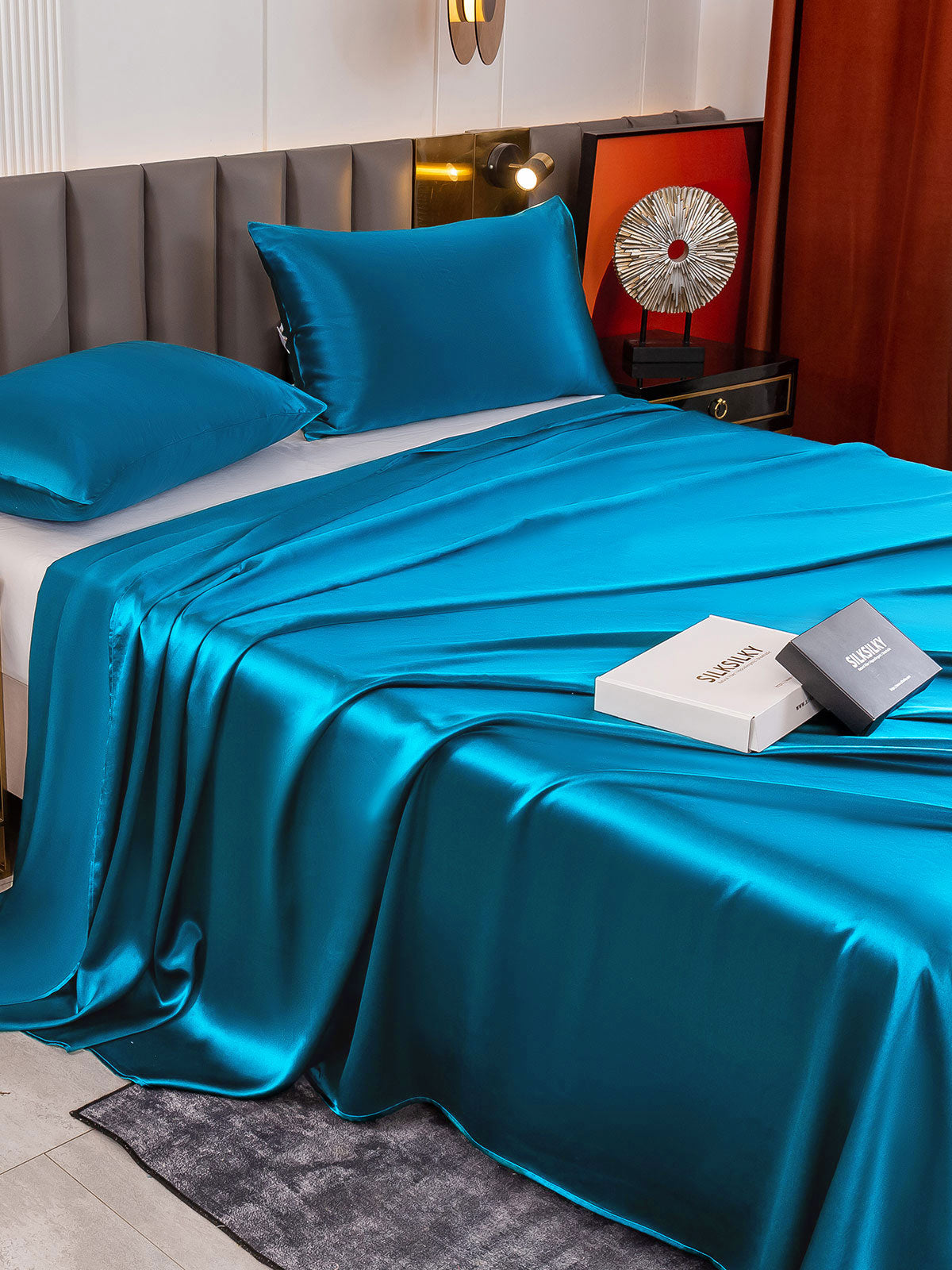 [Blågrøn] SilkSilky-DK 19Momme Bedding Set 004