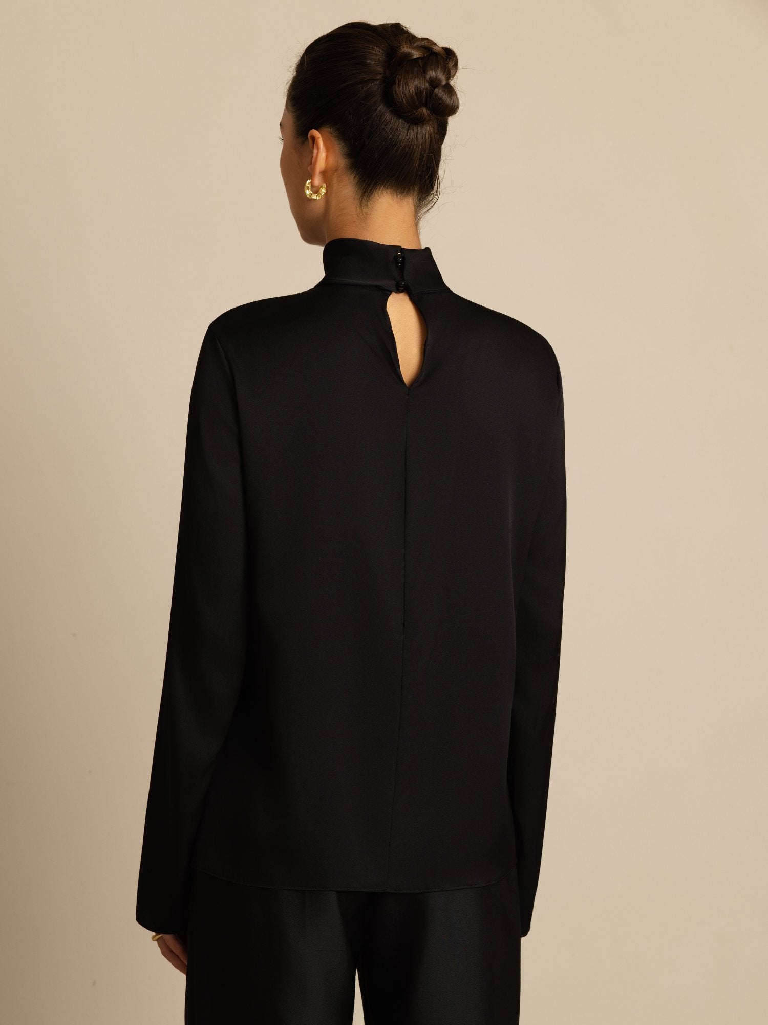 [Sort] SilkSilky-DK 19Momme Silke Langærmet Rullekrave T-shirt til kvinder 002