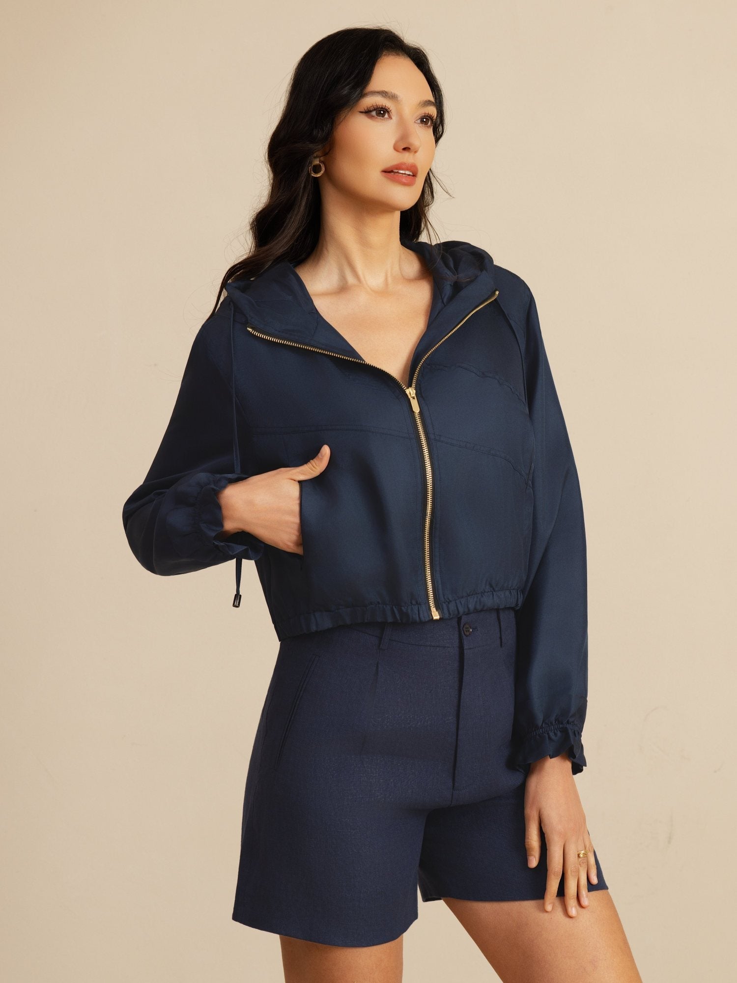 [Mørkeblå] SilkSilky-DK 18Momme Langærmet Høj Hals Overtøj til Kvinder 003