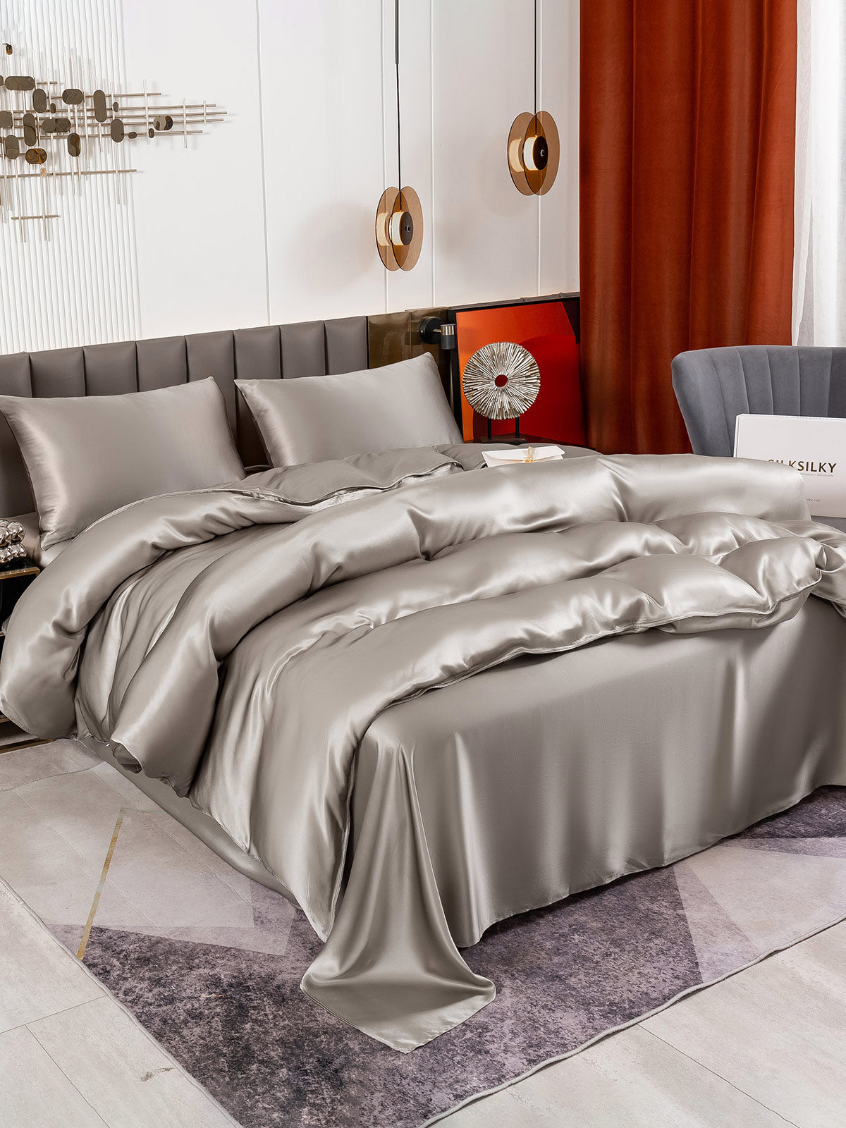 [Grå] SilkSilky-DK 19Momme Bedding Set 003