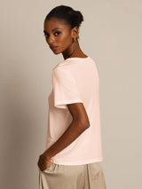 [Lys Pink] SilkSilky-DK Kort ærme Rund Hals T-shirt til kvinder 002