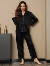 [Sort] SilkSilky-DK Long Sleeve Lapel Collar Dame Pyjamas 003