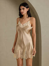 [Champagne] SilkSilky-DK Sleeveless V Neck Natkjole 008
