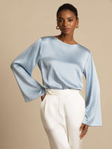 [Gråblå] SilkSilky-DK Long Sleeve Boat Neck Bluse 003