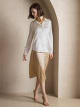 [Hvid] SilkSilky-DK Long Sleeve Lapel Collar Dameskjorte 007