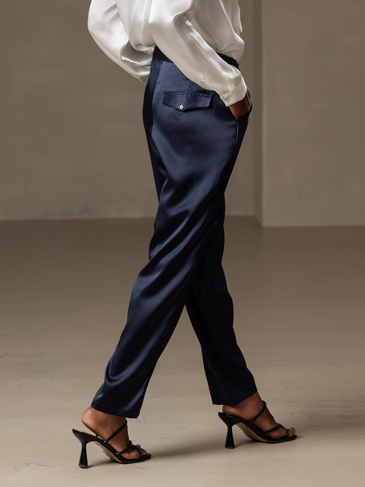 [Mørkeblå] SilkSilky-DK 19Momme Silke Womens Pants 002