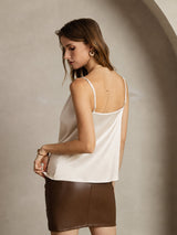 [Beige] SilkSilky-DK Spaghetti Strap Cowl Neck Camisole Top 002