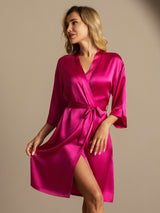 [Rosenrød] SilkSilky-DK 3/4 Sleeve Dame Morgenkåbe 001