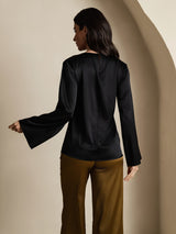 [Sort] SilkSilky-DK Long Sleeve Boat Neck Bluse 002