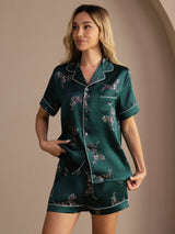 [Smaragd Zebra] SilkSilky-DK Short Sleeve Lapel Collar Dame Pyjamas 003
