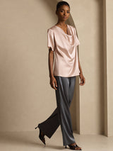 [Toscana] SilkSilky-DK Short Sleeve Cowl Neck Damebluser 007