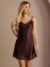 [Brun] SilkSilky-DK Sleeveless V Neck Natkjole 006