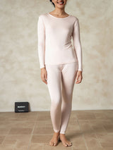 [Lys Pink] SilkSilky-DK Long Sleeve Round Neck Dame Lange Underbukser 001