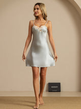 [Lyseblå] SilkSilky-DK Sleeveless V Neck Natkjole 006
