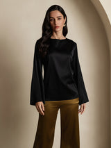 [Sort] SilkSilky-DK Long Sleeve Boat Neck Bluse 003