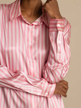 [Rosa Stribe] SilkSilky-DK Long Sleeve Lapel Collar Dameskjorte 010