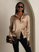 [Blomster] SilkSilky-DK Long Sleeve Lapel Collar Dameskjorte 001