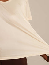 [Beige] SilkSilky-DK Kort ærme Rund Hals T-shirt til kvinder 004