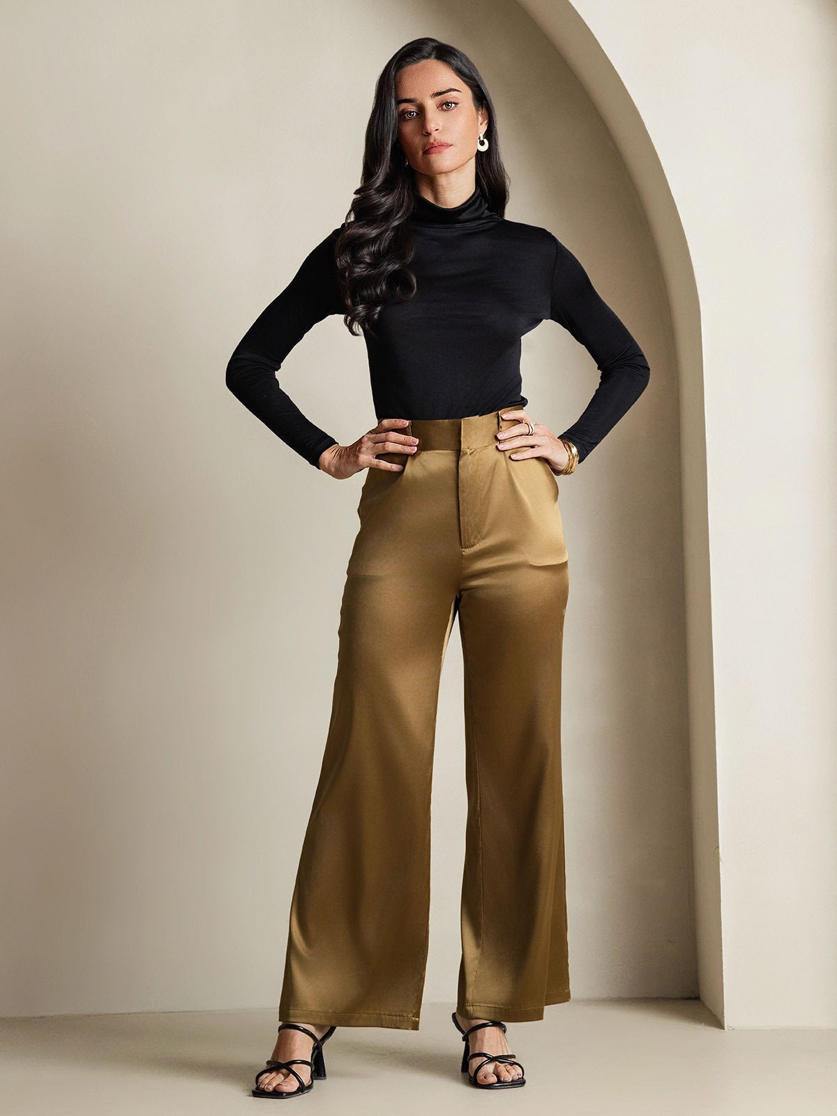 [Sort] SilkSilky-DK Langærmet Rullekrave T-shirt til kvinder 008