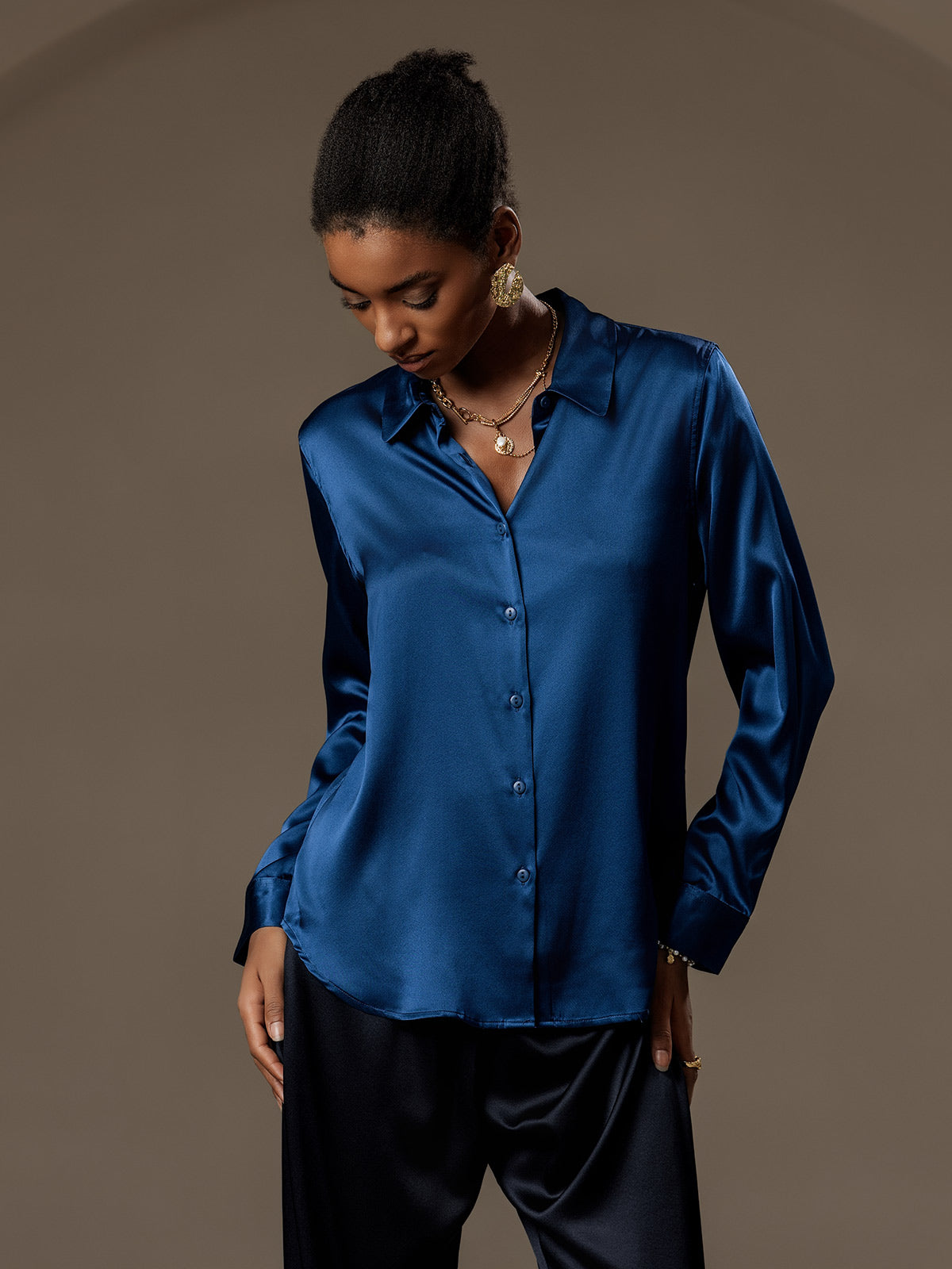 [Blågrøn] SilkSilky-DK Silke Womens Shirt 005