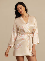 [Champagne] SilkSilky-DK 3/4 Sleeve Dame Morgenkåbe 001