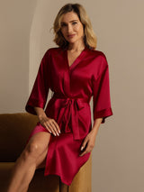 [Vin] SilkSilky-DK 3/4 Sleeve Dame Morgenkåbe 004