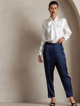 [Hvid] SilkSilky-DK Long Sleeve Tie Neck Damebluser 003