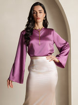 [Mørke Lilla] SilkSilky-DK Long Sleeve Boat Neck Bluse 001