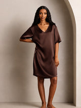 [Brun] SilkSilky-DK Half Sleeve V Neck Natkjole 005
