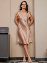 [Toscana] SilkSilky-DK Cap Sleeve V Neck Kjole 004