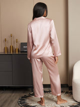 [Lyserød] SilkSilky-DK Long Sleeve Lapel Collar Dame Pyjamas 002