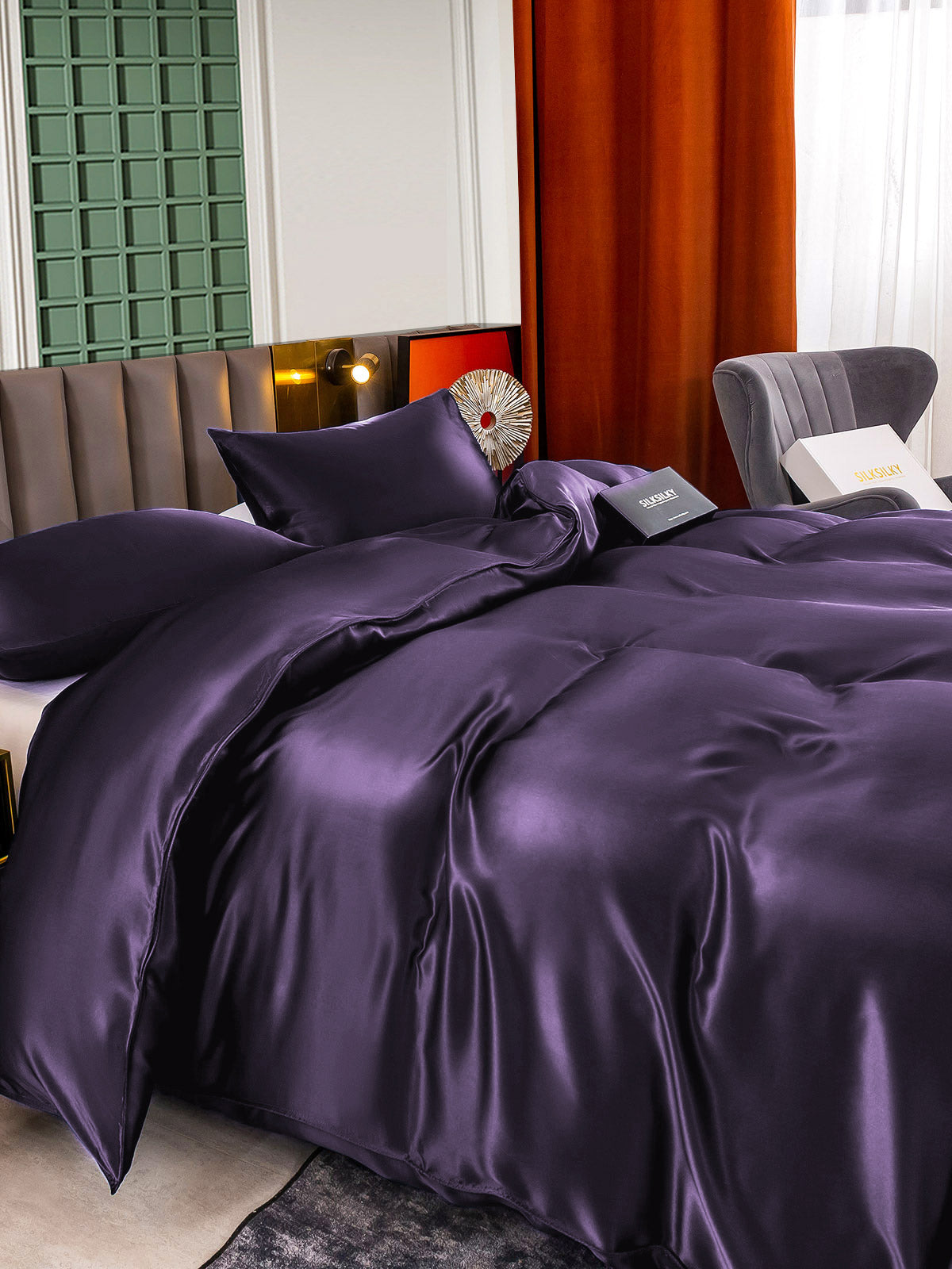 [Mørke Lilla] SilkSilky-DK 22Momme Bedding Set 005,