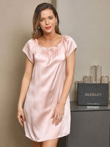 [Lys Pink] SilkSilky-DK Cap Sleeve Square Neck Natkjole 005
