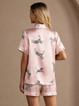 [Pink Zebra] SilkSilky-DK Short Sleeve Lapel Collar Dame Pyjamas 002
