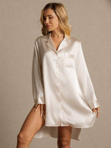 [Beige] SilkSilky-DK Long Sleeve Lapel Collar Soveskjorte 003