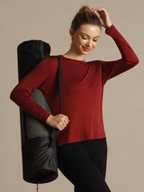 [Brændt Mursten] SilkSilky-DK Langærmet Tight Crew Neck T-shirt til kvinder 008