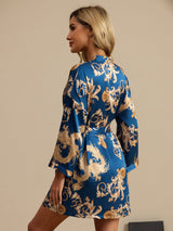 [Navy Drage] SilkSilky-DK 3/4 Sleeve Dame Morgenkåbe 002
