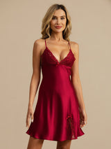 [Vin] SilkSilky-DK Sleeveless Deep V Neck Natkjole 004