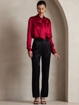 [Vin] SilkSilky-DK Long Sleeve Tie Neck Damebluser 005
