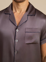 [Lilla Grå] SilkSilky-DK Short Sleeve Lapel Collar Pyjamas til Mænd 007